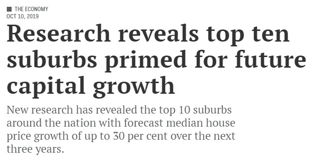 澳大利亚十大郊区的房价中位数在未来三年内预计将增长30%